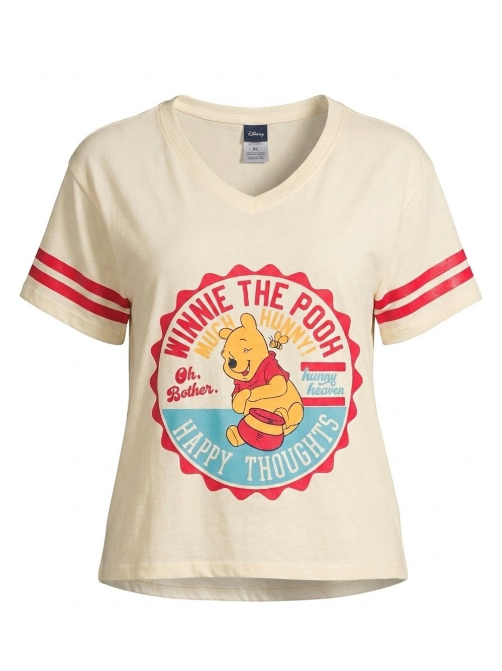 Disney Winnie The Pooh Graphic T-Shirt XL Cream Ringer Sleeve Vintage Style